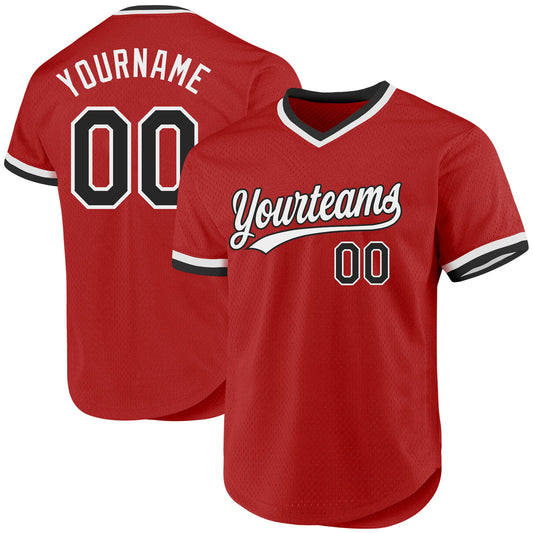 Custom Red Black-White Authentic Throwback Baseball Jersey - Sky-Custom