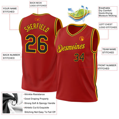 Custom Red Black-Gold Authentic Throwback Basketball Jersey - Sky-Custom