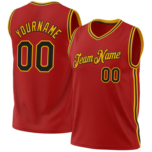 Custom Red Black-Gold Authentic Throwback Basketball Jersey - Sky-Custom