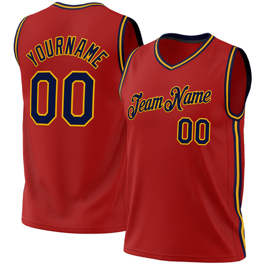 Custom Red Navy-Gold Authentic Throwback Basketball Jersey - Sky-Custom