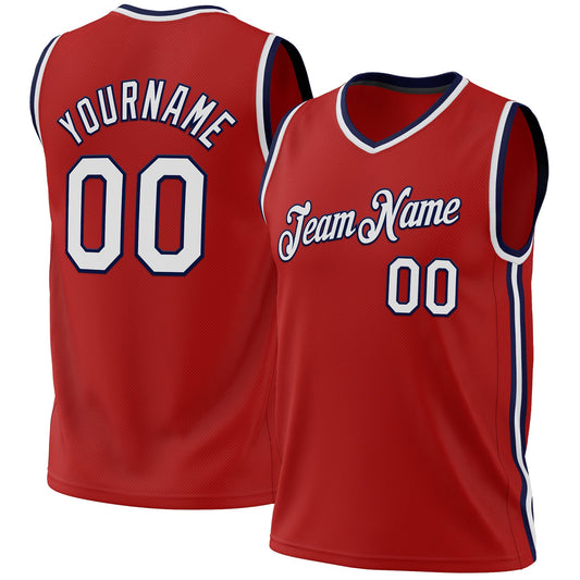 Custom Red White-Navy Authentic Throwback Basketball Jersey - Sky-Custom