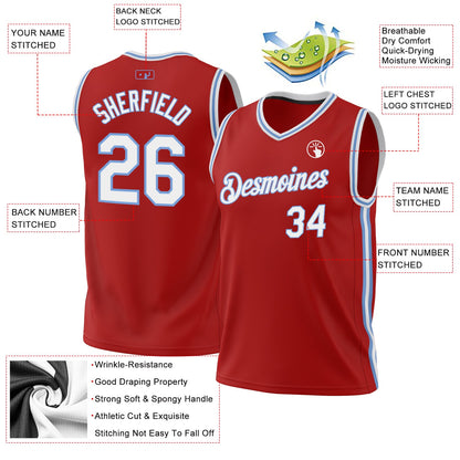 Custom Red White-Light Blue Authentic Throwback Basketball Jersey - Sky-Custom