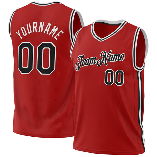 Custom Red Black-White Authentic Throwback Basketball Jersey - Sky-Custom