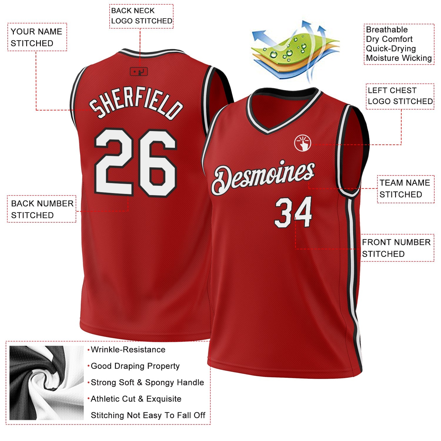 Custom Red White-Black Authentic Throwback Basketball Jersey - Sky-Custom