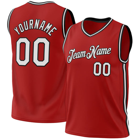 Custom Red White-Black Authentic Throwback Basketball Jersey - Sky-Custom