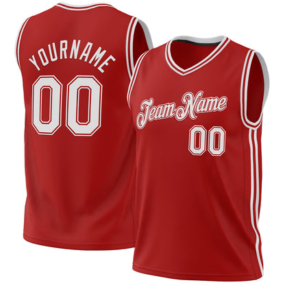 Custom Red White Authentic Throwback Basketball Jersey - Sky-Custom