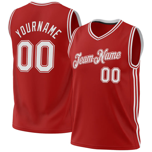 Custom Red White Authentic Throwback Basketball Jersey - Sky-Custom
