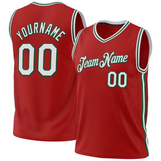 Custom Red White-Kelly Green Authentic Throwback Basketball Jersey - Sky-Custom