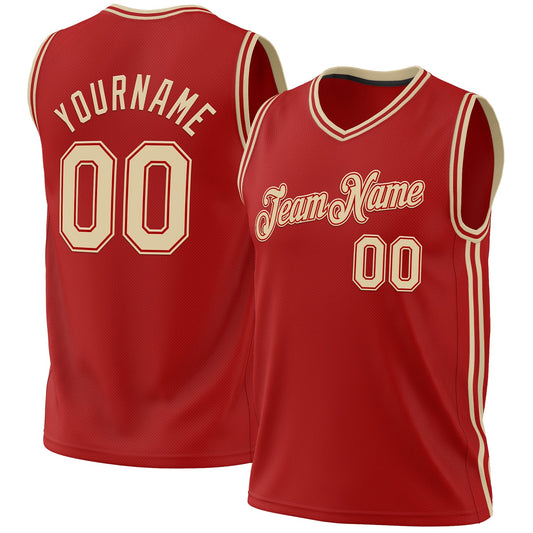 Custom Red Cream Authentic Throwback Basketball Jersey - Sky-Custom