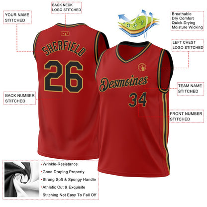 Custom Red Black-Old Gold Authentic Throwback Basketball Jersey - Sky-Custom