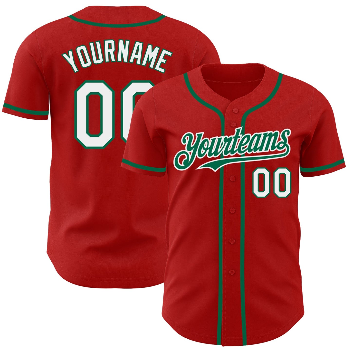 Custom Red White-Kelly Green Authentic Baseball Jersey - Sky-Custom