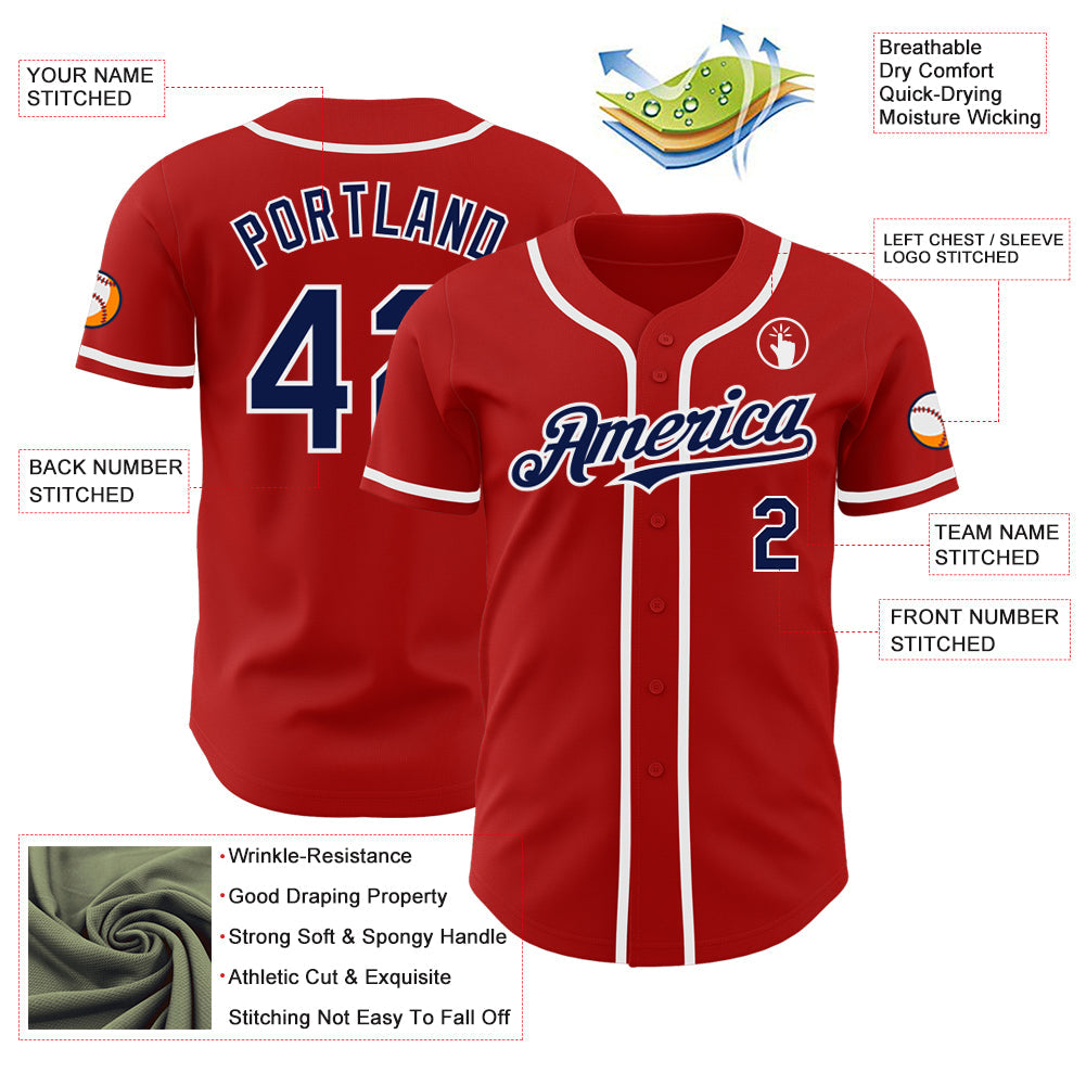 Custom Red Navy-White Authentic Baseball Jersey - Sky-Custom