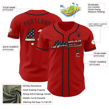 Custom Red Vintage USA Flag-Black Authentic Baseball Jersey - Sky-Custom