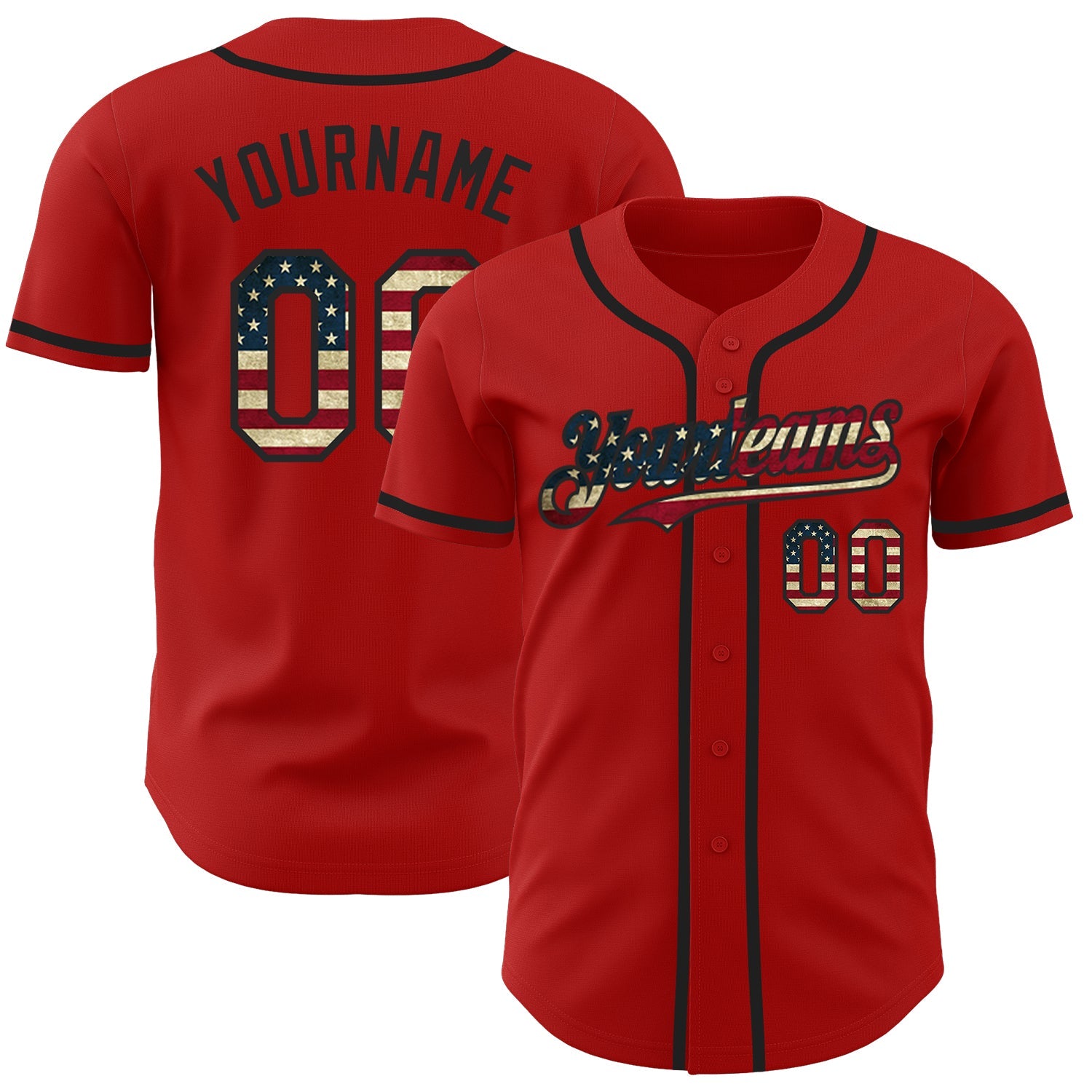 Custom Red Vintage USA Flag-Black Authentic Baseball Jersey - Sky-Custom