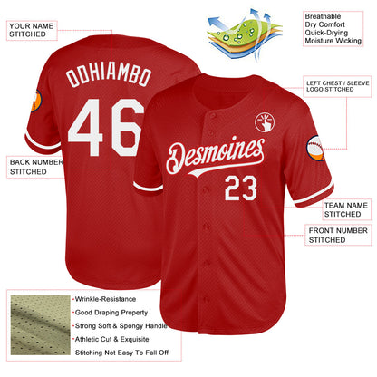 Custom Red White Mesh Authentic Throwback Baseball Jersey - Sky-Custom