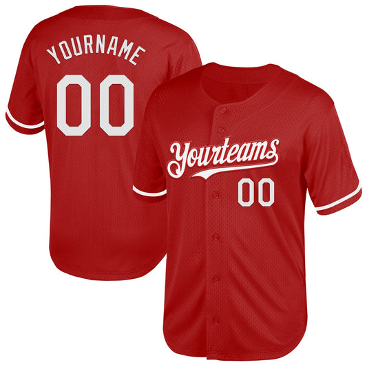 Custom Red White Mesh Authentic Throwback Baseball Jersey - Sky-Custom