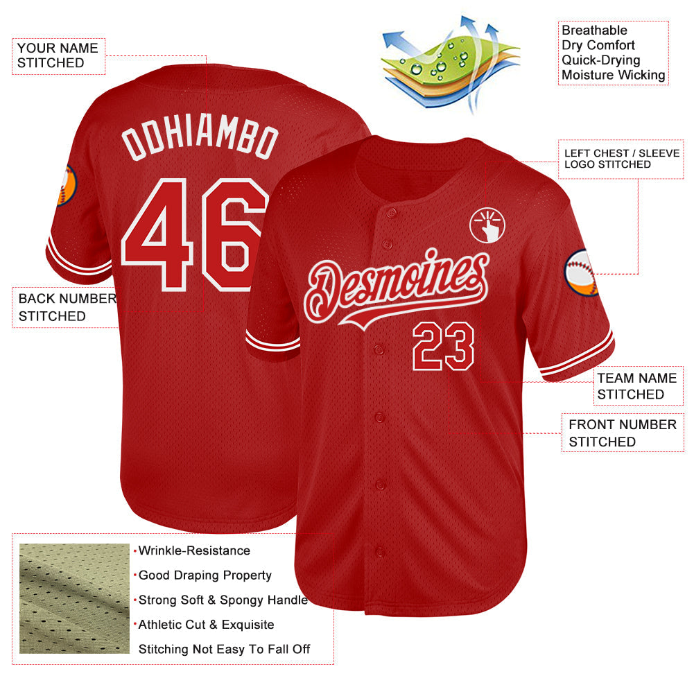 Custom Red White Mesh Authentic Throwback Baseball Jersey - Sky-Custom