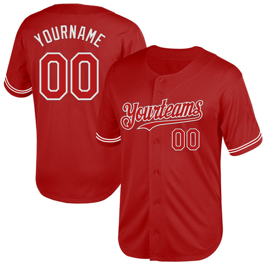 Custom Red White Mesh Authentic Throwback Baseball Jersey - Sky-Custom