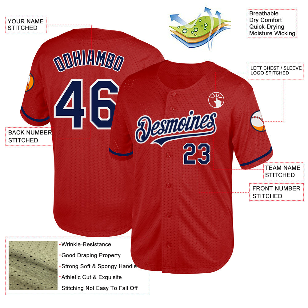 Custom Red Navy-White Mesh Authentic Throwback Baseball Jersey - Sky-Custom