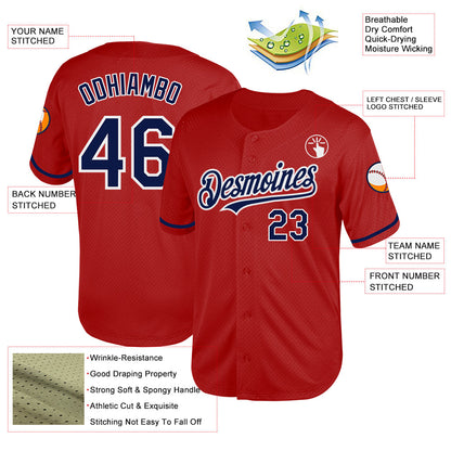 Custom Red Navy-White Mesh Authentic Throwback Baseball Jersey - Sky-Custom