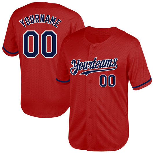 Custom Red Navy-White Mesh Authentic Throwback Baseball Jersey - Sky-Custom