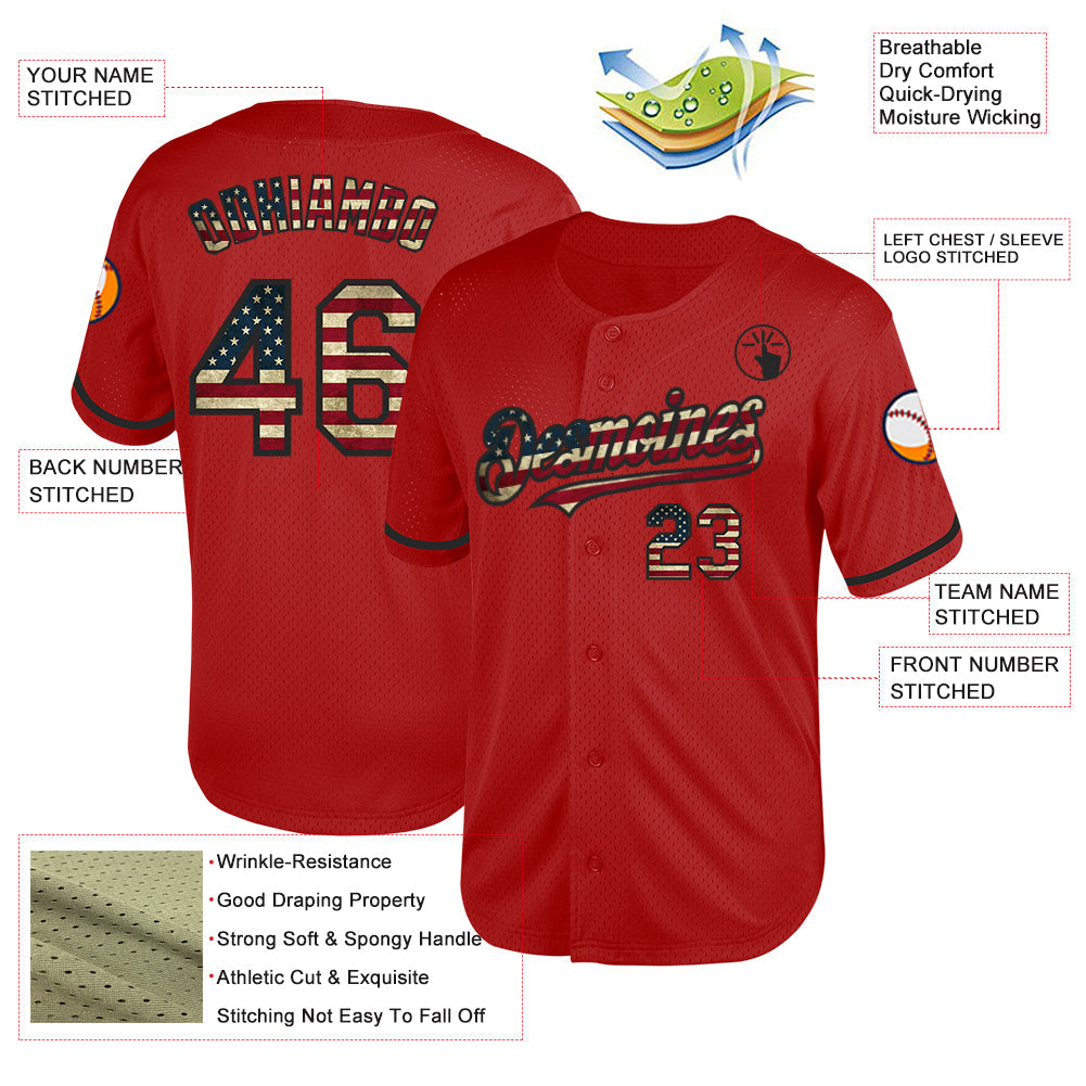 Custom Red Vintage USA Flag-Black Mesh Authentic Throwback Baseball Jersey - Sky-Custom