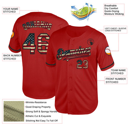 Custom Red Vintage USA Flag-Black Mesh Authentic Throwback Baseball Jersey - Sky-Custom