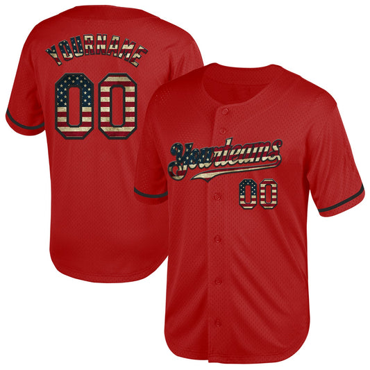 Custom Red Vintage USA Flag-Black Mesh Authentic Throwback Baseball Jersey - Sky-Custom