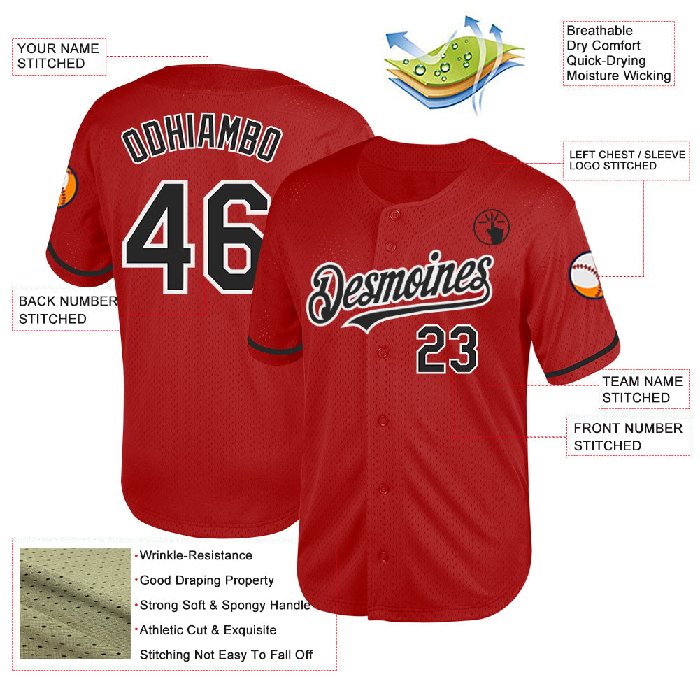 Custom Red Black-White Mesh Authentic Throwback Baseball Jersey - Sky-Custom