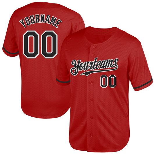 Custom Red Black-White Mesh Authentic Throwback Baseball Jersey - Sky-Custom