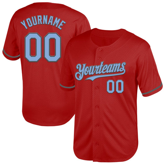 Custom Red Light Blue-Steel Gray Mesh Authentic Throwback Baseball Jersey - Sky-Custom