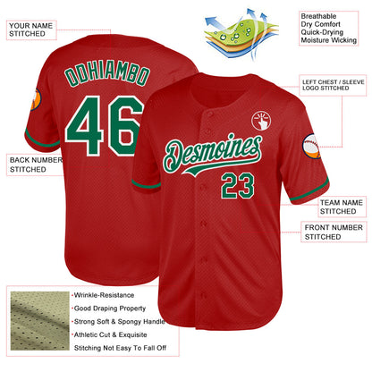 Custom Red Kelly Green-White Mesh Authentic Throwback Baseball Jersey - Sky-Custom