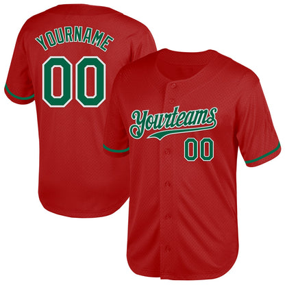 Custom Red Kelly Green-White Mesh Authentic Throwback Baseball Jersey - Sky-Custom