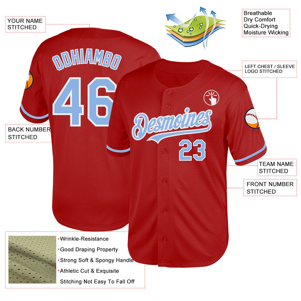 Custom Red Light Blue-White Mesh Authentic Throwback Baseball Jersey - Sky-Custom