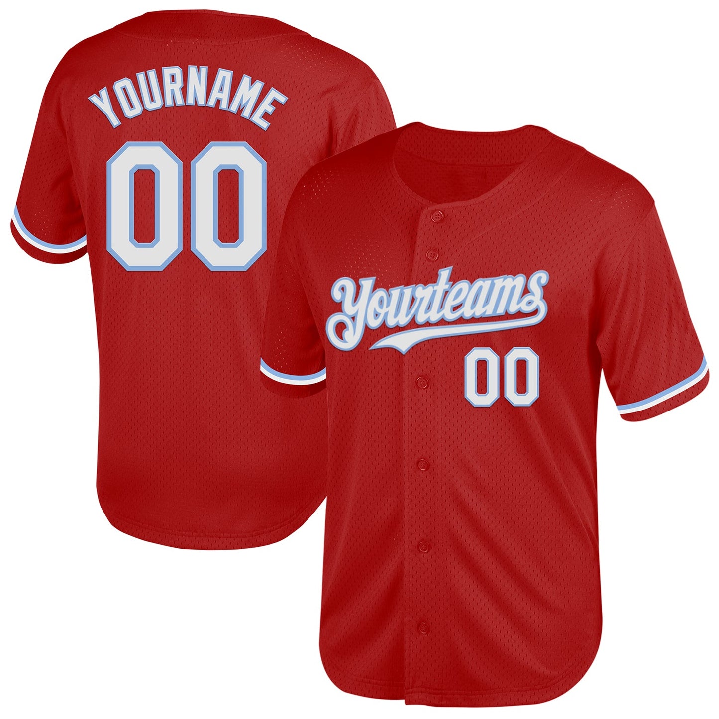 Custom Red White-Light Blue Mesh Authentic Throwback Baseball Jersey - Sky-Custom