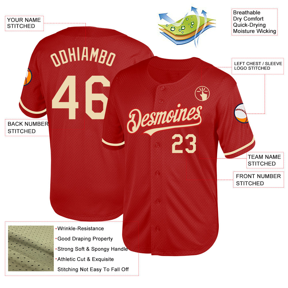Custom Red Cream Mesh Authentic Throwback Baseball Jersey - Sky-Custom