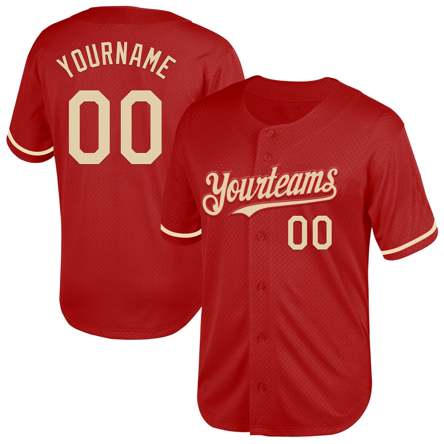 Custom Red Cream Mesh Authentic Throwback Baseball Jersey - Sky-Custom