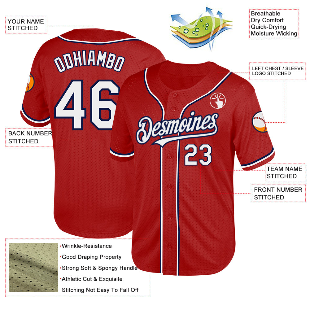 Custom Red White-Navy Mesh Authentic Throwback Baseball Jersey - Sky-Custom