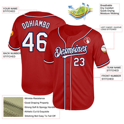 Custom Red White-Navy Mesh Authentic Throwback Baseball Jersey - Sky-Custom