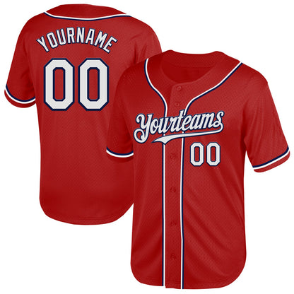 Custom Red White-Navy Mesh Authentic Throwback Baseball Jersey - Sky-Custom
