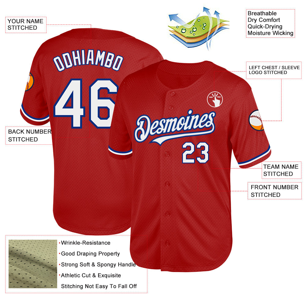 Custom Red White-Royal Mesh Authentic Throwback Baseball Jersey - Sky-Custom