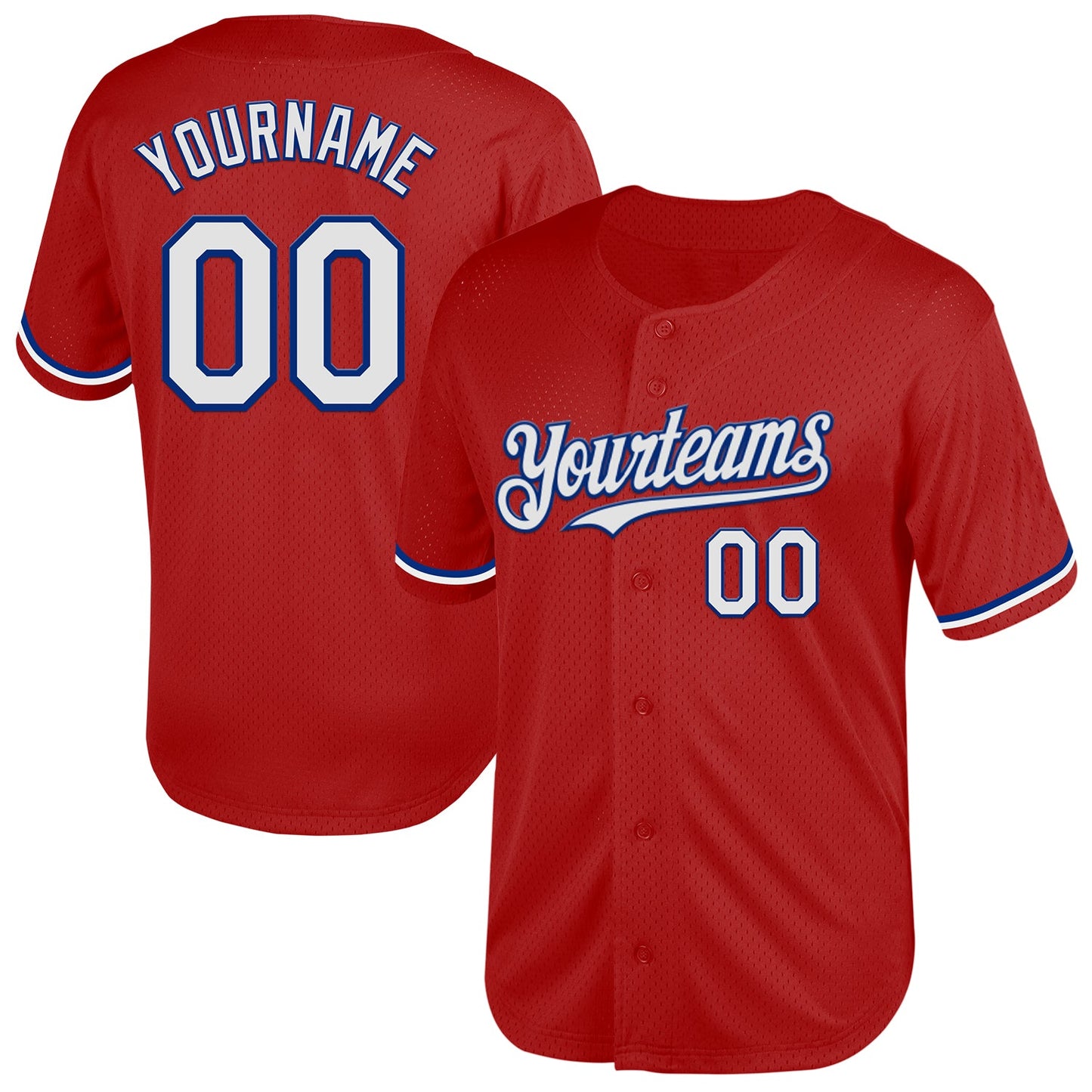 Custom Red White-Royal Mesh Authentic Throwback Baseball Jersey - Sky-Custom