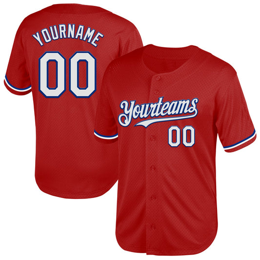 Custom Red White-Royal Mesh Authentic Throwback Baseball Jersey - Sky-Custom