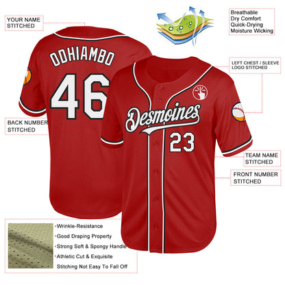 Custom Red White-Black Mesh Authentic Throwback Baseball Jersey - Sky-Custom