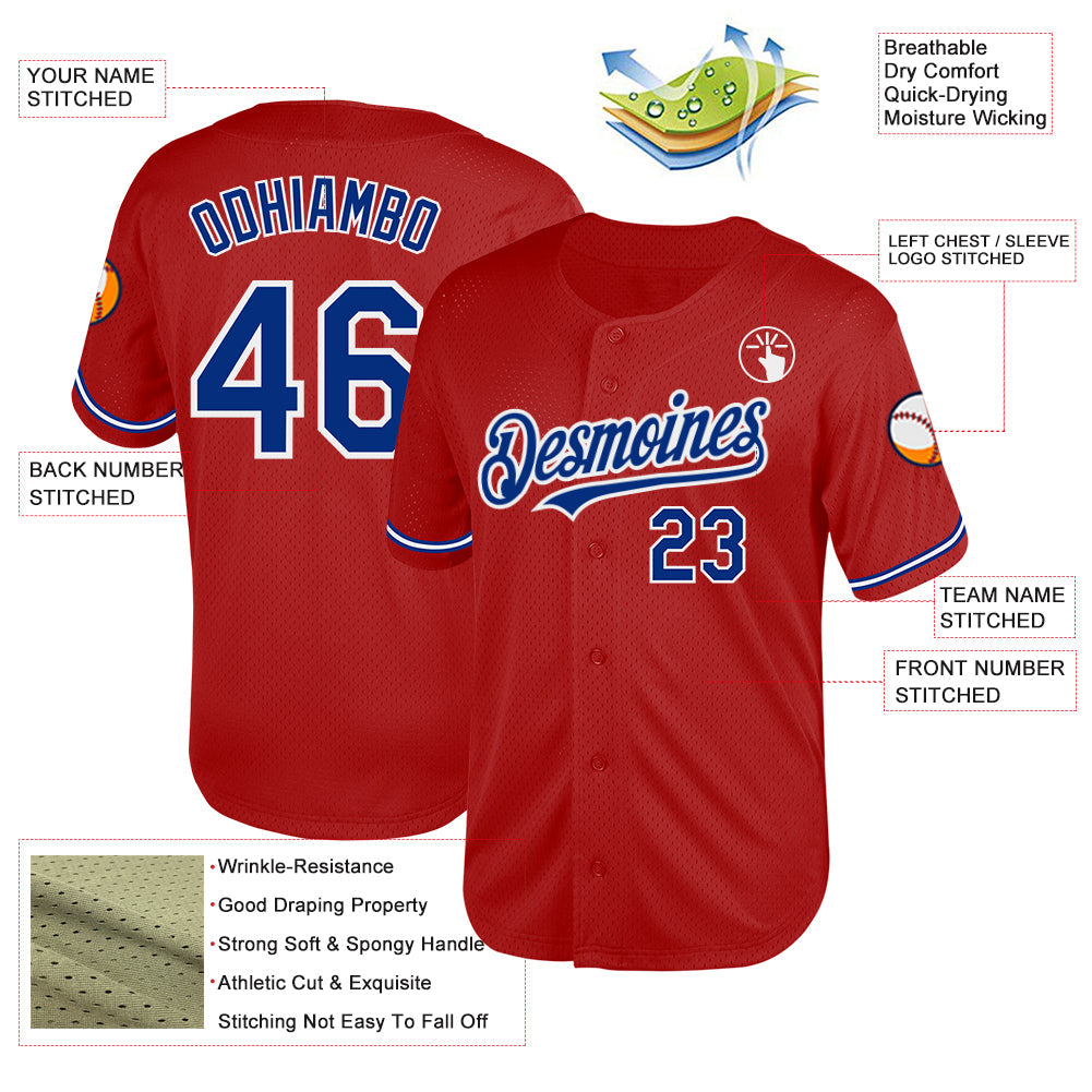 Custom Red Royal-White Mesh Authentic Throwback Baseball Jersey - Sky-Custom