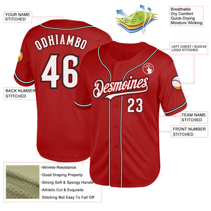Custom Red White-Black Mesh Authentic Throwback Baseball Jersey - Sky-Custom