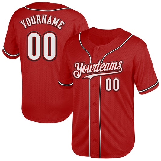 Custom Red White-Black Mesh Authentic Throwback Baseball Jersey - Sky-Custom