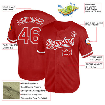 Custom Red White-Gray Mesh Authentic Throwback Baseball Jersey - Sky-Custom