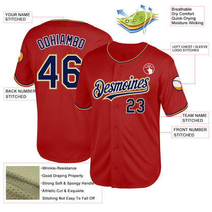 Custom Red Navy-Old Gold Mesh Authentic Throwback Baseball Jersey - Sky-Custom
