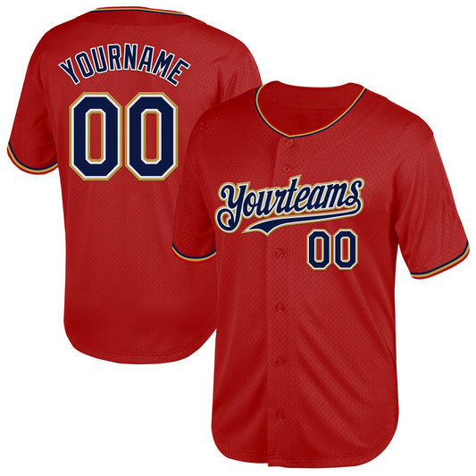 Custom Red Navy-Old Gold Mesh Authentic Throwback Baseball Jersey - Sky-Custom